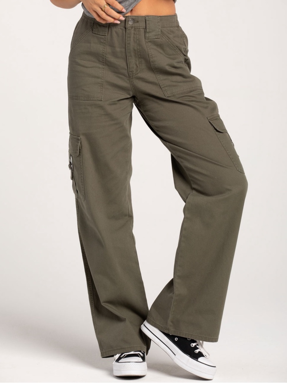 RSQ Womens Mid Rise Cargo Tape Pocket Twill Pants
